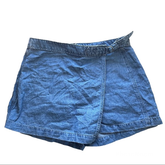 American Eagle Outfitters Pants - American Eagle Denim Wrap Skort Shorts Size 4 High Waist Buckle Y2K Style